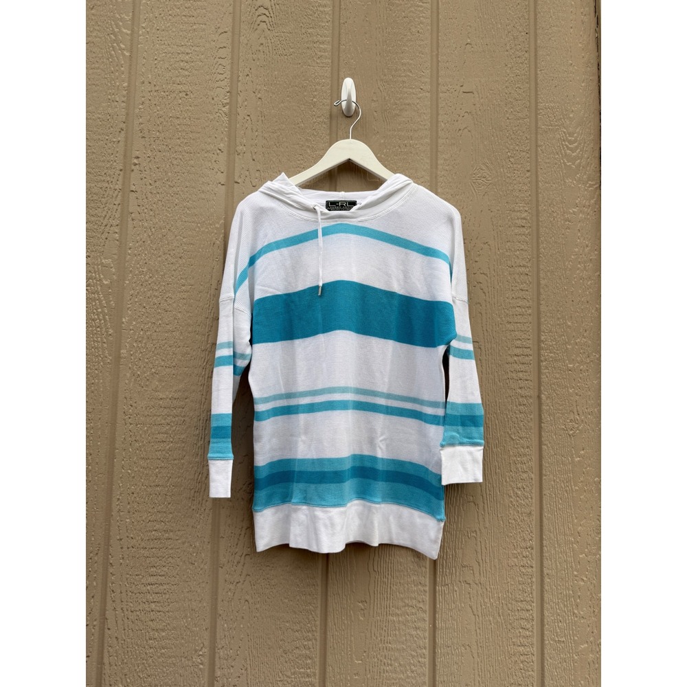 Lauren Ralph Lauren XL Hoodie Coastal Striped Cotton Waffle Knit Thermal